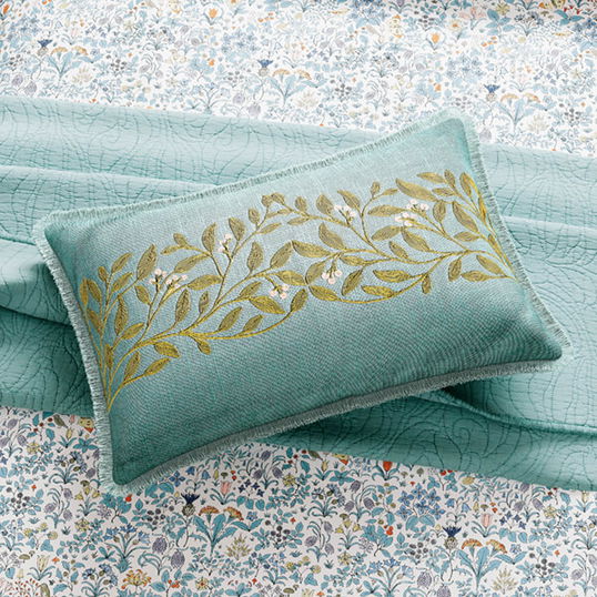 V&A Voysey Embroidered Cushion 60x40cm, Aqua