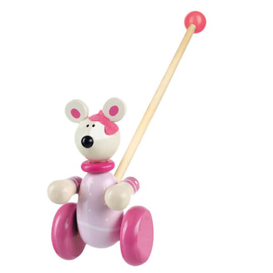Orange Tree Toys Pink Mouse Push Along Wooden Toy