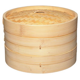 World Of Flavours Oriental Two Tier Large Bamboo Steamer and Lid