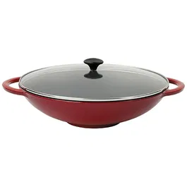 Chasseur Cast Iron Chilli Red 37cm Wok With Glass Lid Kit