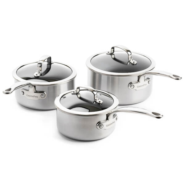 GreenPan Premiere 3-Ply Stainless Steel Non-Stick 3 Piece Saucepan Set