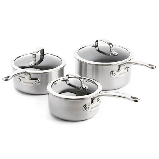 GreenPan Premiere 3-Ply Stainless Steel Non-Stick 3 Piece Saucepan Set