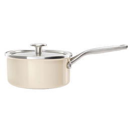 KitchenAid Steel Core Enamel Almond Cream 18cm Saucepan with Lid