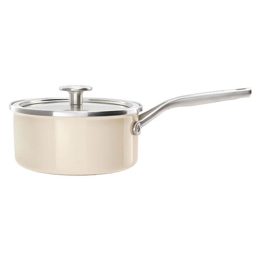 KitchenAid Steel Core Enamel Almond Cream 18cm Saucepan with Lid