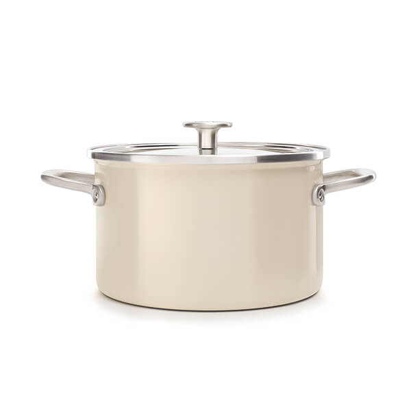 KitchenAid Steel Core Enamel Almond Cream 24cm Casserole with Lid