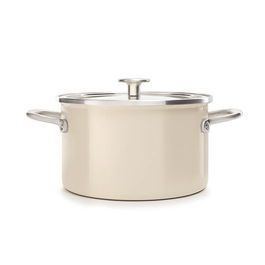 KitchenAid Steel Core Enamel Almond Cream 24cm Casserole with Lid