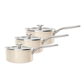 KitchenAid Steel Core Enamel Almond Cream 3 Piece Saucepan Set 16/18/20cm