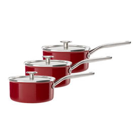 KitchenAid Steel Core Enamel Empire Red 3 Piece Saucepan Set 16/18/20cm