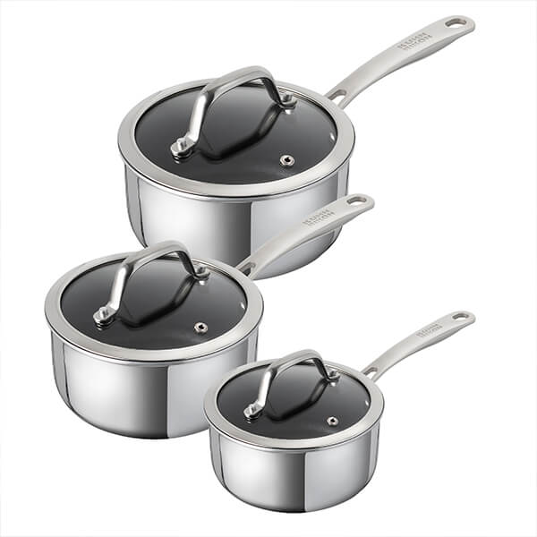 Kuhn Rikon Peak Multi Ply 3 Piece Saucepan Set with Glass Lids