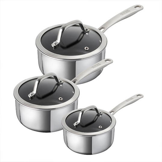 Kuhn Rikon Peak Multi Ply 3 Piece Saucepan Set with Glass Lids