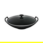 Le Creuset Satin Black Cast Iron Wok and Glass Lid