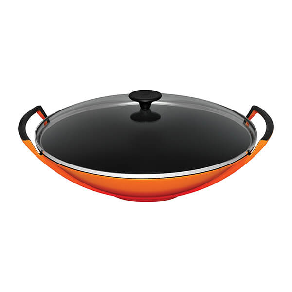 Le Creuset Volcanic Cast Iron Wok and Glass Lid