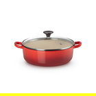 Le Creuset Cerise Cast Iron 24cm Shallow Casserole With Glass Lid 3.1L