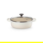 Le Creuset Meringue Cast Iron 24cm Shallow Casserole With Glass Lid 3.1L