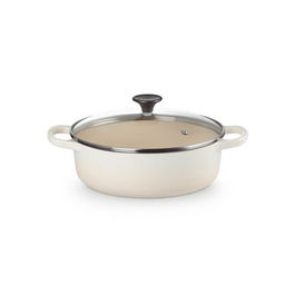 Le Creuset Meringue Cast Iron 24cm Shallow Casserole With Glass Lid 3.1L