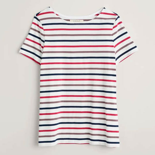 Seasalt Sailor T-Shirt Tri Breton Chalk Plum