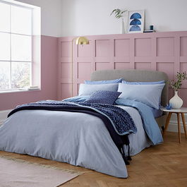 Helena Springfield Woven Check Duvet Cover Set King Size Chambray Blue
