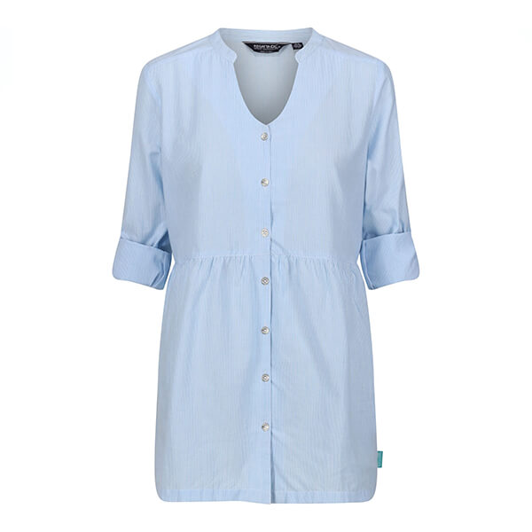Regatta Womens Nemora Cotton Shirt Powder Blue Ticking Stripe