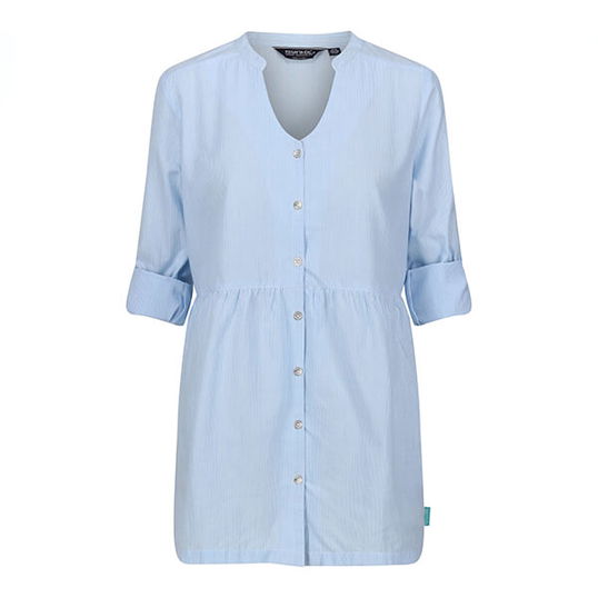 Regatta Womens Nemora Cotton Shirt Powder Blue Ticking Stripe