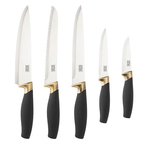 Taylor`s Eye Witness Brooklyn Brass 5 Piece Knife Set With Knife Sharpener