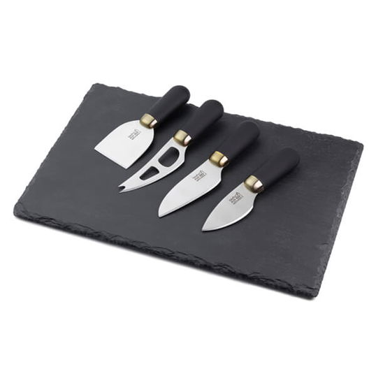 Taylor`s Eye Witness Brooklyn Brass 4 Piece Cheese Knife & Slate Cheese Board Set
