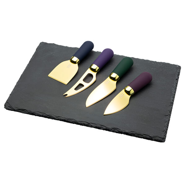 Taylor's Eye Witness Brooklyn Deco 4 Piece Cheese Knife & Slate Cheese Board Set