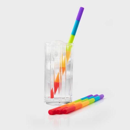Taylor`s Eye Witness Set of 4 Rainbow Silicone Reusable Drinking Straws
