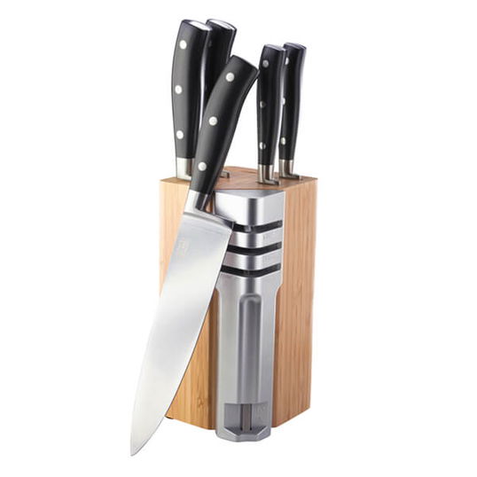 Taylor`s Eye Witness Henley 5 Piece Bamboo Knife Block Set with Detachable 3 Stage Knife Sharpener