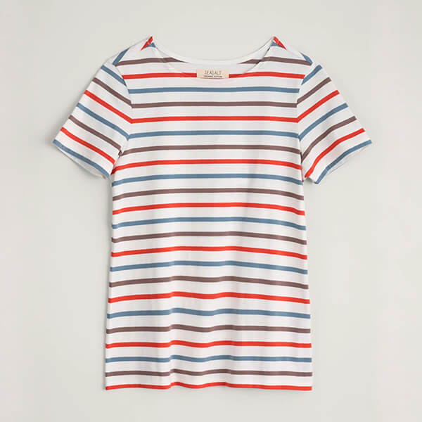 Seasalt Sailor T-Shirt Tri Breton Chalk Orange Coral