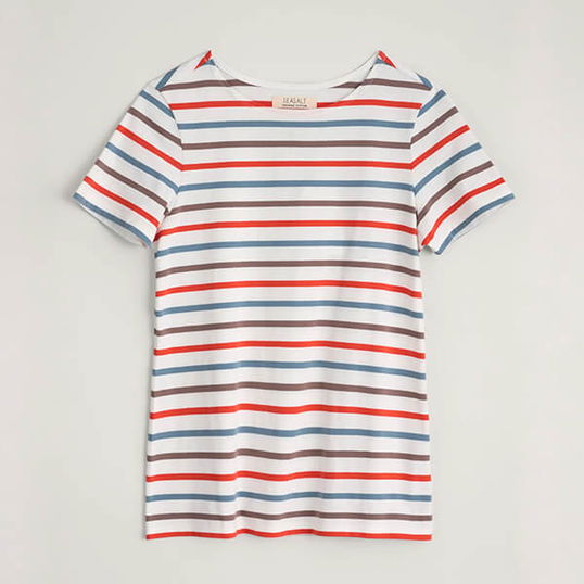 Seasalt Sailor T-Shirt Tri Breton Chalk Orange Coral
