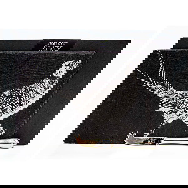 The Just Slate Company Pheasant Slate Cheese Board & Knife Gift Set