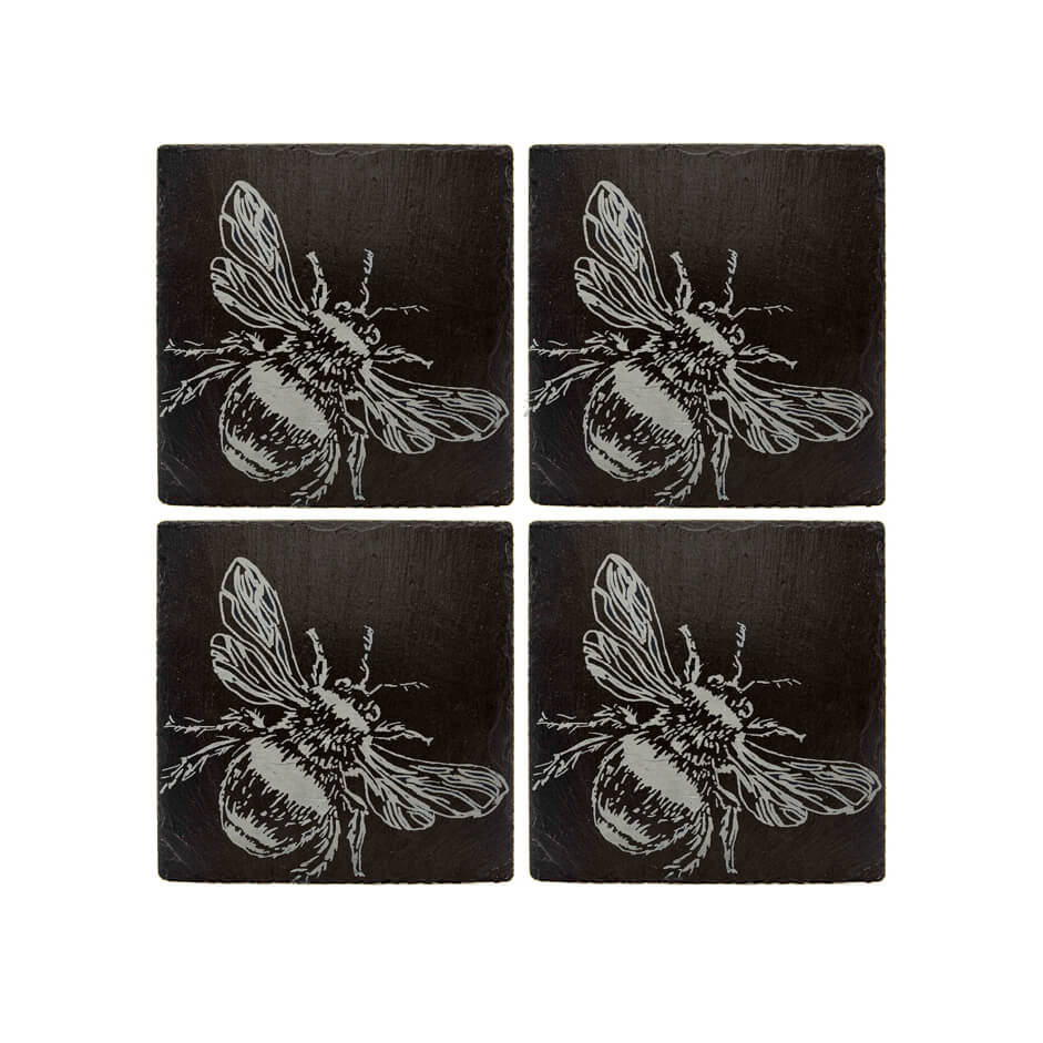 The Just Slate Company Set of 4 Bee Slate Coasters