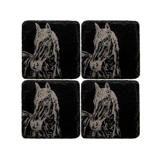 The Just Slate Company Set of 4 Horse Portrait Slate Coasters