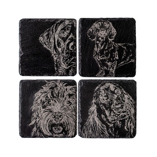 The Just Slate Company Set of 4 Mixed Dog Slate Coasters