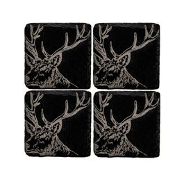 The Just Slate Company Set of 4 Stag Slate Coasters