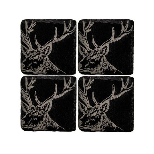 The Just Slate Company Set of 4 Stag Slate Coasters
