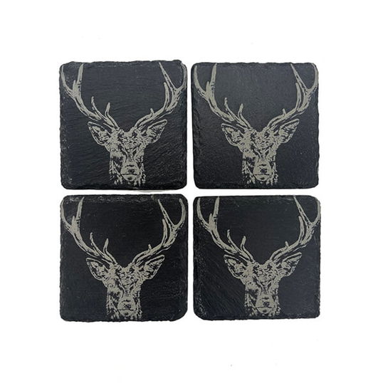 The Just Slate Company Set of 4 Stag Prince Slate Coasters