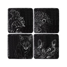 The Just Slate Company Set of 4 Woodland Friends Slate Coasters
