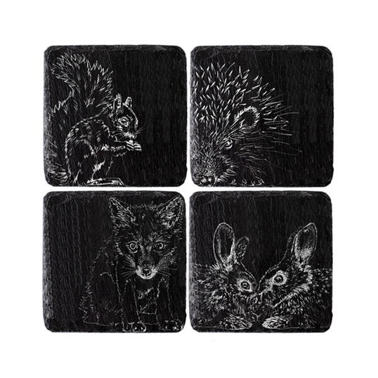 The Just Slate Company Set of 4 Woodland Friends Slate Coasters