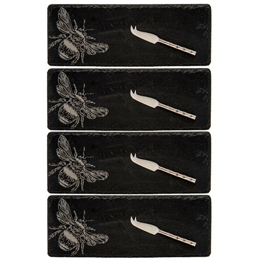 The Just Slate Company Set of 4 Bee Mini Cheese Board & Knife Sets