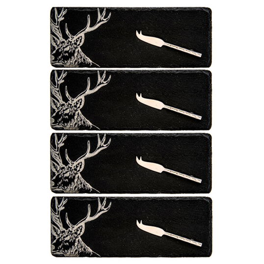 The Just Slate Company Set of 4 Stag Mini Slate Cheese Board & Knife Sets