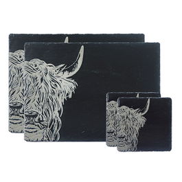 The Just Slate Company Highland Cow Slate Coaster & Place Mat Set