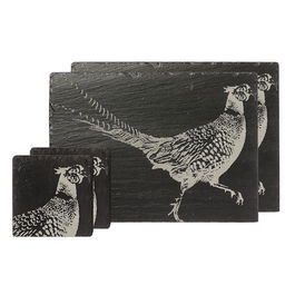 The Just Slate Company Pheasant Slate Coaster & Place Mat Set