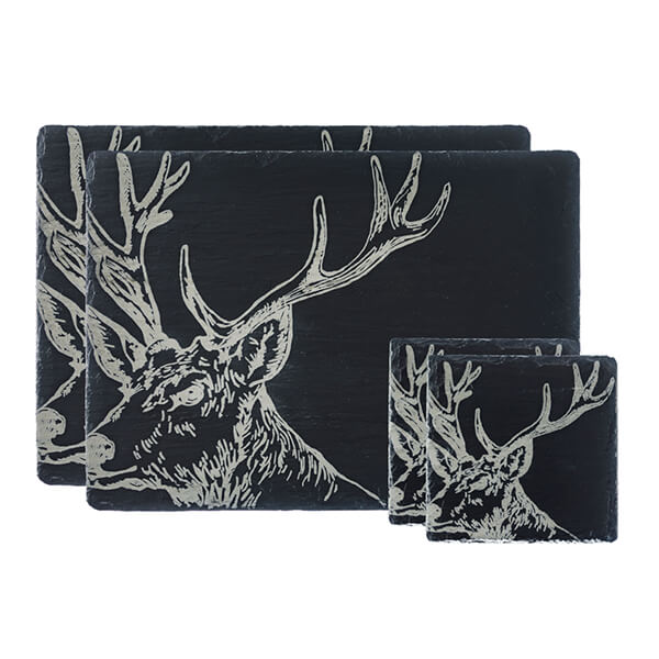 The Just Slate Company Stag Slate Coaster & Place Mat Set