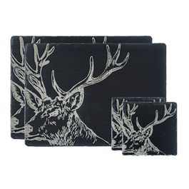 The Just Slate Company Stag Slate Coaster & Place Mat Set