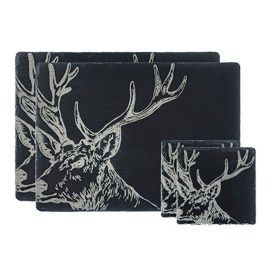 The Just Slate Company Stag Slate Coaster & Place Mat Set