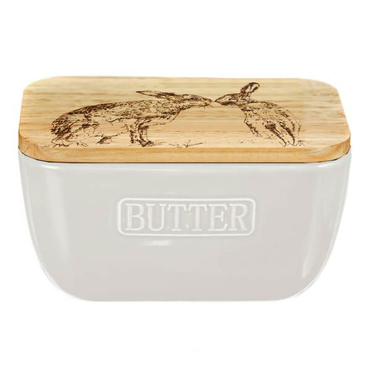 The Just Slate Company Kissing Hares White Butter Dish