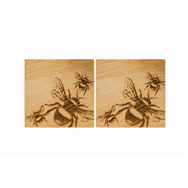 The Just Slate Company Set of 2 Bee Oak Coasters