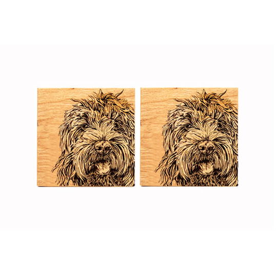 The Just Slate Company Set of 2 Cockapoo Oak Coasters