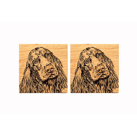 The Just Slate Company Set of 2 Cocker Spaniel Oak Coasters